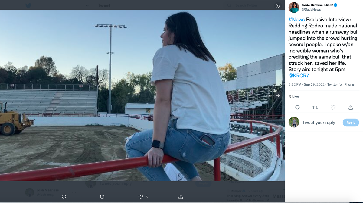 A Redding woman was sent to the ER after a bull escaped at a rodeo, credits bull for saving her life after she found out she had cancer.
