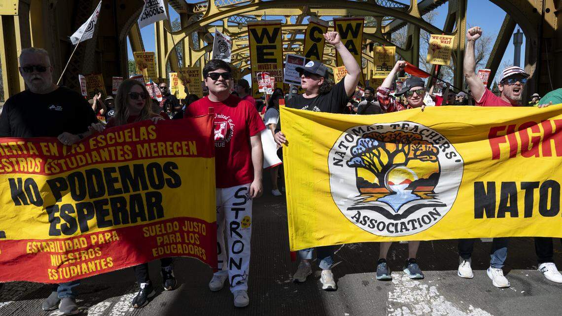 Striking unions unite for capital march, call for CA education funding increase