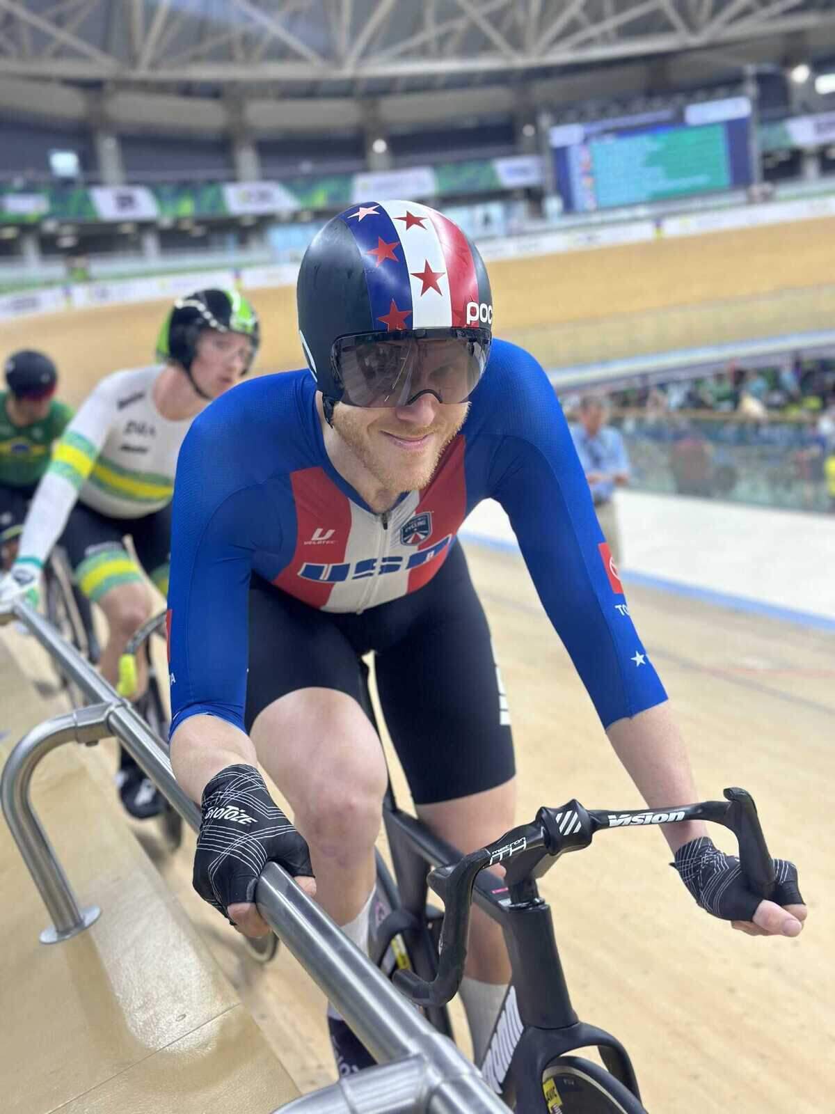 Bryan Larsen prepares to race at the world championships in Rio de Janeiro, Brazil in March 2024. Larsen went on to break a national record, medal in multiple races and qualify for the Paris Olympics at this event.