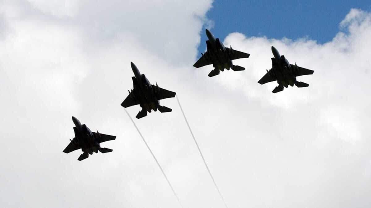 U.S. Air Force F-15 Eagle fighter jets fly in formation in 2004. Four F-15Cs flew over Sacramento on Thursday as part of the California state Senate's celebration of the nation's 250th anniversary.