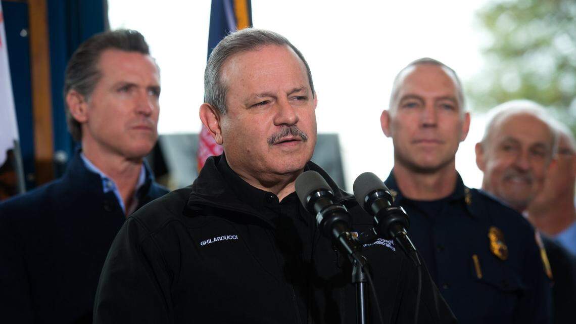 California Office of Emergency Services Director Mark Ghilarducci talks to media during a press conference with Gov. Gavin Newsom about wildfire response at the Colfax Cal Fire Station in 2019.