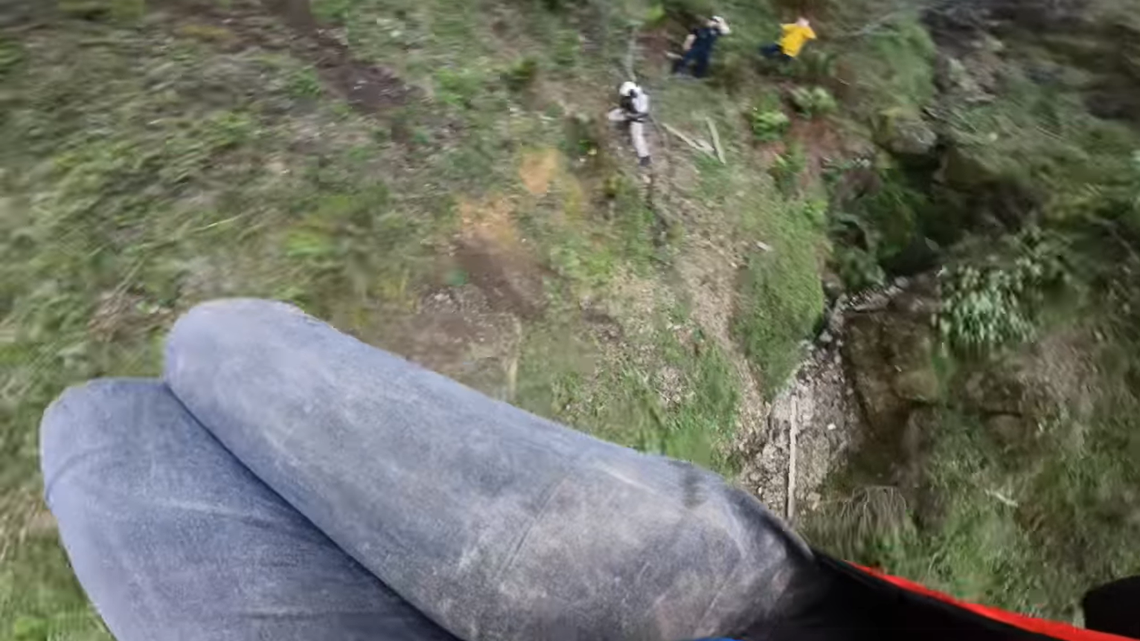 A mountain biker tumbled 30 feet into a ravine off the side of a single-track bike trail in California and required a helicopter rescue.