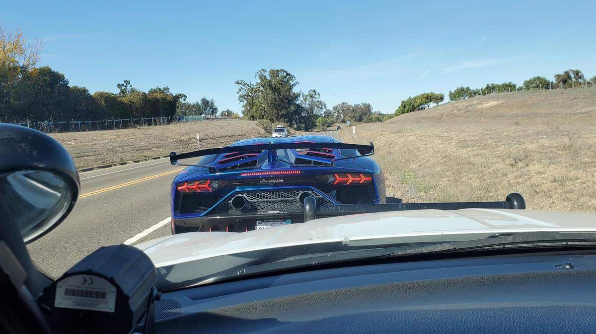 A Lamborghini driver was pulled over after going 152 mph in a 55 speed zone, California Highway Patrol said.