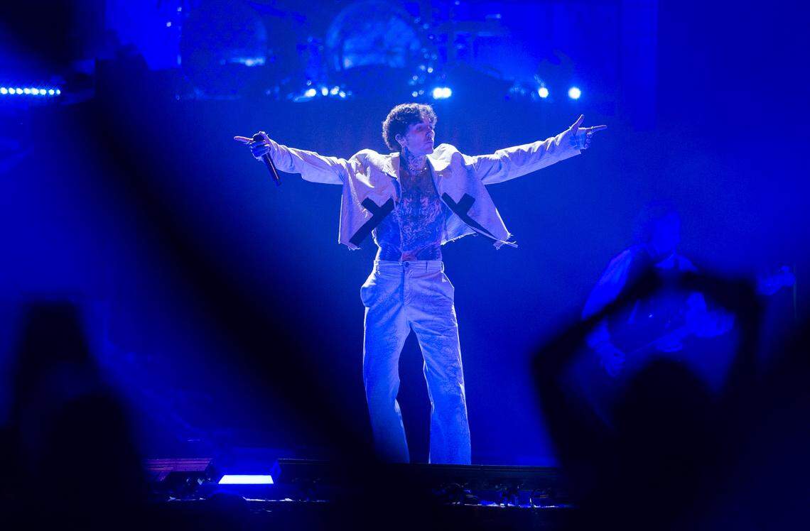 Oli Sykes of British rock band Bring Me The Horizon performs during the Aftershock festival on Sunday, Oct. 5, 2025, in Sacramento’s Discovery Park.