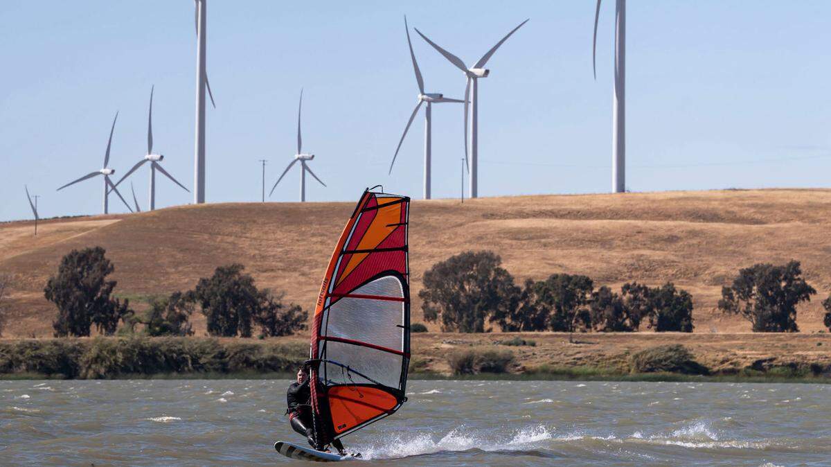 A windsurfer at Sherman Island in the Sacramento-San Joaquin Delta.