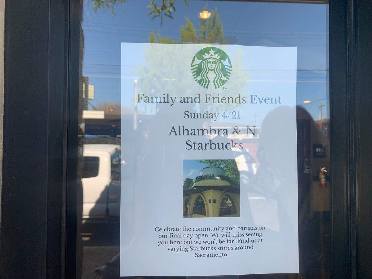A sign at the Starbucks at 1401 Alhambra Blvd. in East Sacramento announces the location’s closure.