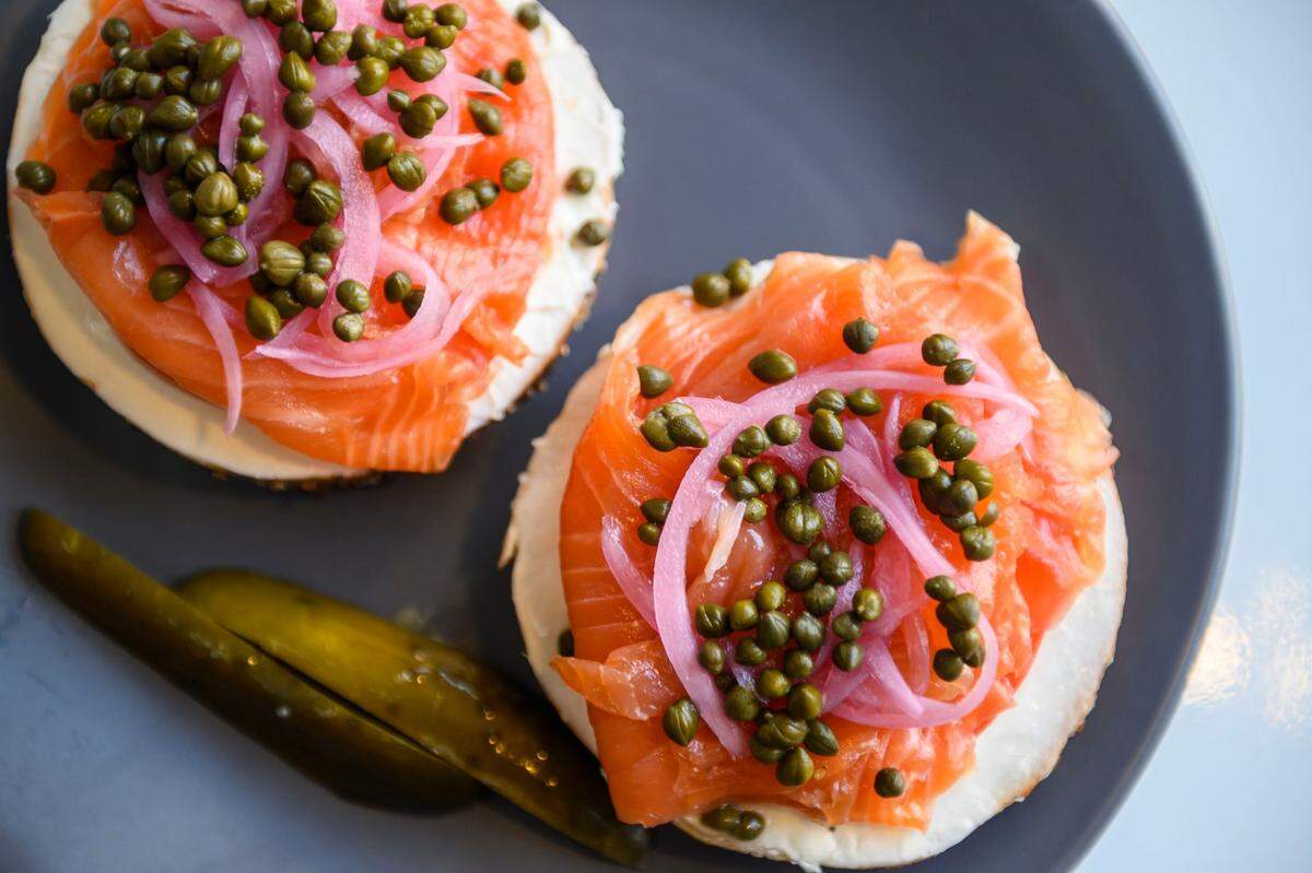 The Russ, a bagel with lox, schmear, tomato, capers and pickled onion is ready to serve at Solomon’s Delicatessen in downtown Sacramento. Solomon’s was a popular choice for brunch restaurants, according to email submissions and poll votes.
