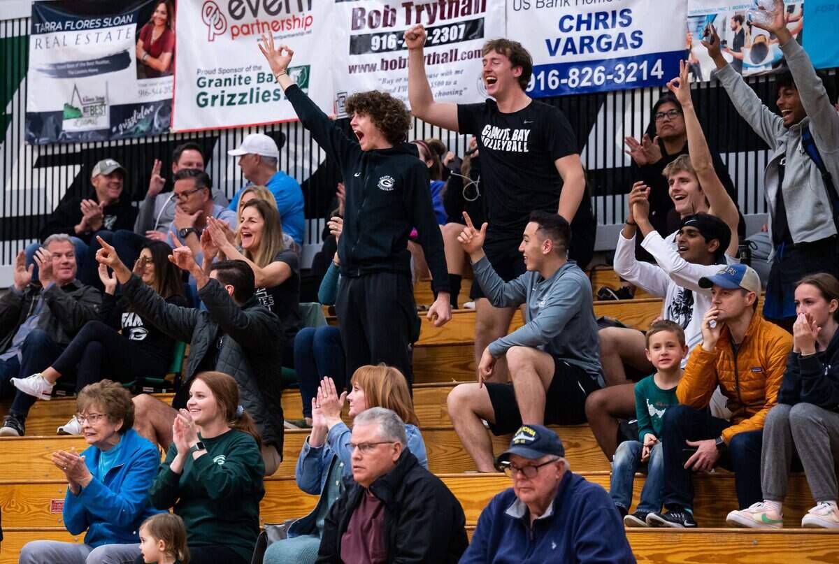 Granite Bay Grizzlies fans cheer after Julia Riley sinks both of her free throws in the second period against Rodriguez during the high school girls basketball Sac-Joaquin Section playoff game Thursday, Feb. 17, 2022, at Granite Bay High School. Rodriguez came from behind in the second half to beat Granite Bay, 57-50.