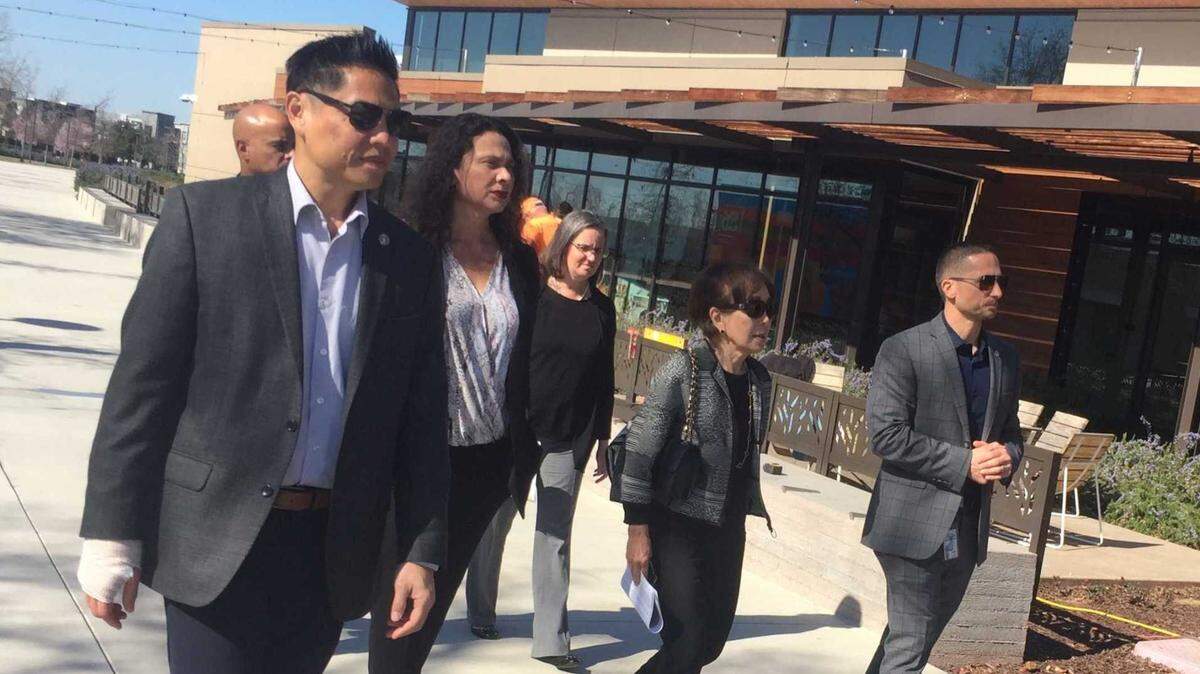 Rep. Doris Matsui, second from right, D-Sacramento, tours District 56 in Elk Grove in February with Vice Mayor Darren Suen, far left, Mayor Bobbie Singh-Allen, and Public Works Director Jeff Werner. Matsui now represents Elk Grove in her redrawn Congressional district.