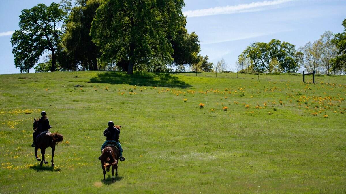 People ride horses on Sunday, April 16, 2023, at Hidden Falls Regional Park in Auburn.
