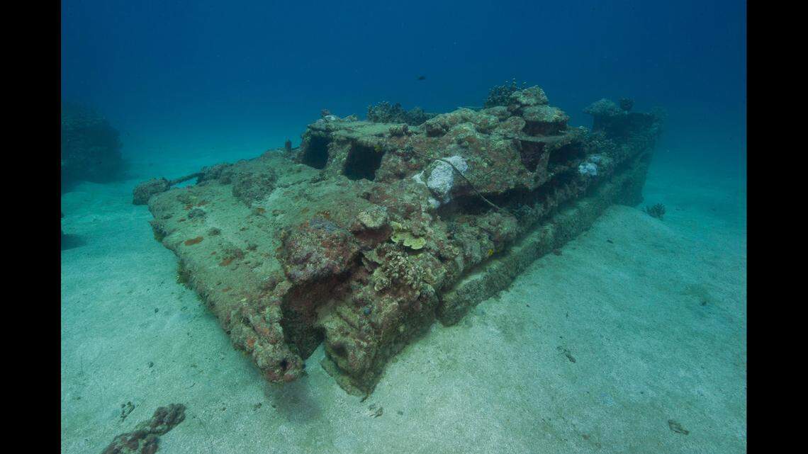 This Amtrac amphibious tractor is submerged beneath about 50 feet of water within the Agat Unit of War in the Pacific National Historical Park and is one of few currently known underwater relics from the battle.