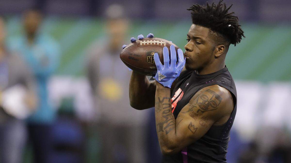 Middle Tennessee State wide receiver Richie James runs a drill at the NFL scouting combine, Saturday, March 3, 2018, in Indianapolis.