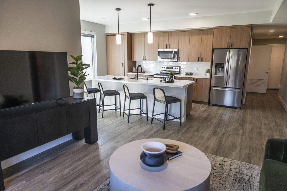 A model unit at The Haley, a luxury apartment complex within the Township 9 development in Sacramento’s River District, last month. 