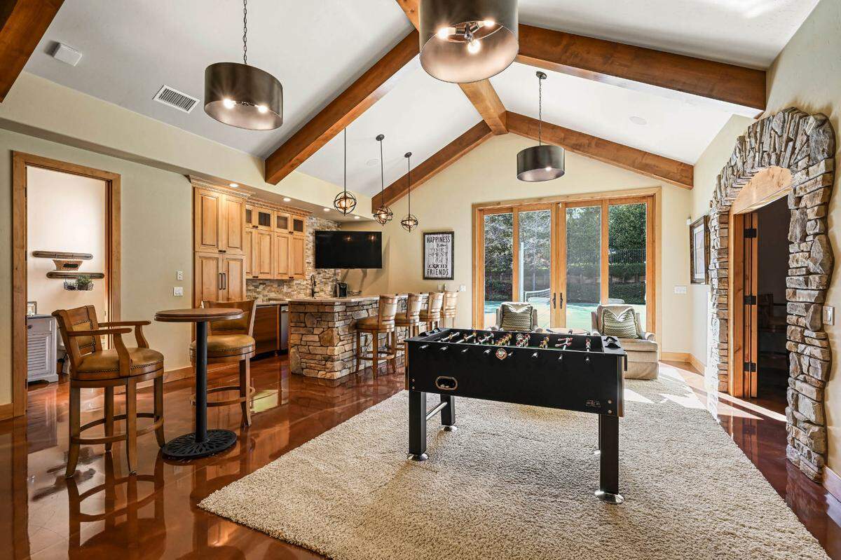 A detached game room is part of the 13,000 square feet of living space the Loomis home offers.
