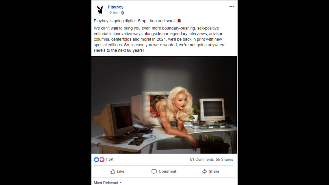 Playboy announced on Facebook that its going digital only with its products, ending production of its magazine after 66 years.