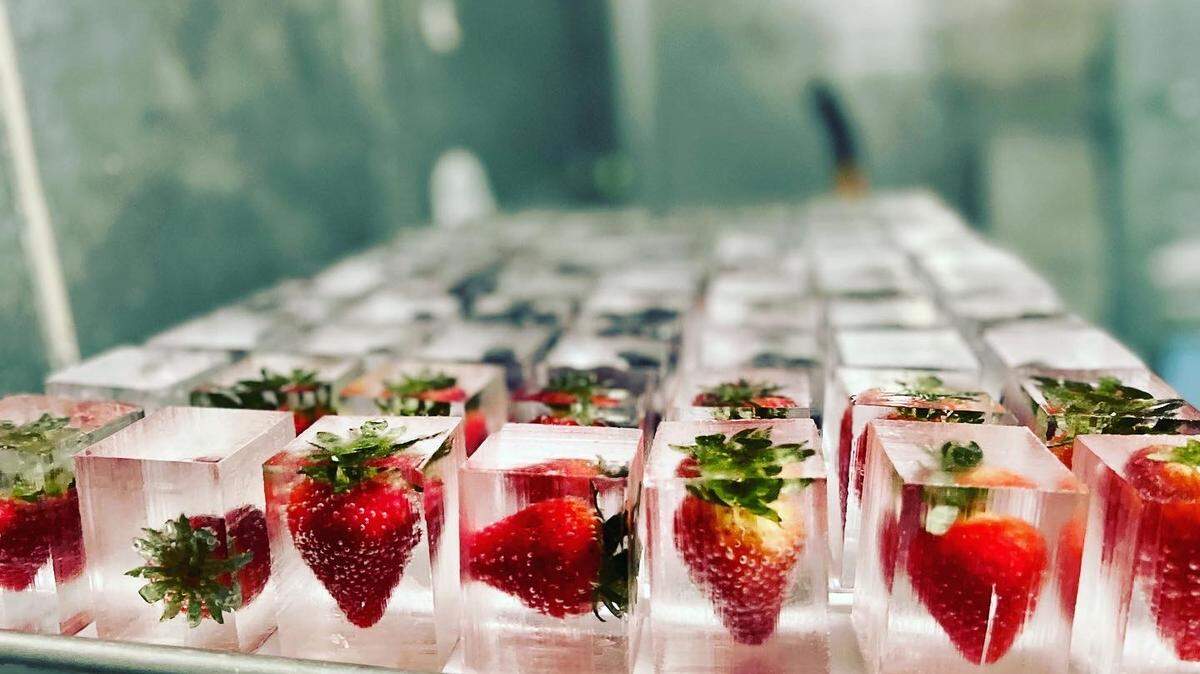 Block Ice can freeze items such as strawberries and rose petals in their premium ice cubes.