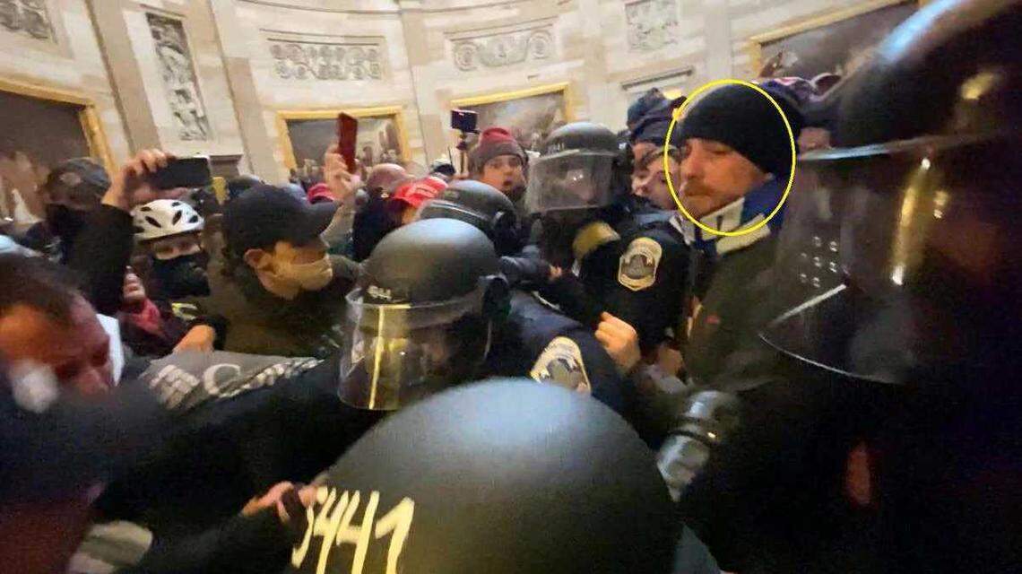 Kyle Travis Colton is circled in a photo provided by the FBI and federal prosecutors. Colton and another Citrus Heights resident, Patrick Woehl, have been separately charged in connection with the Jan. 6, 2021, riot on the U.S. Capitol in Washington, D.C.
