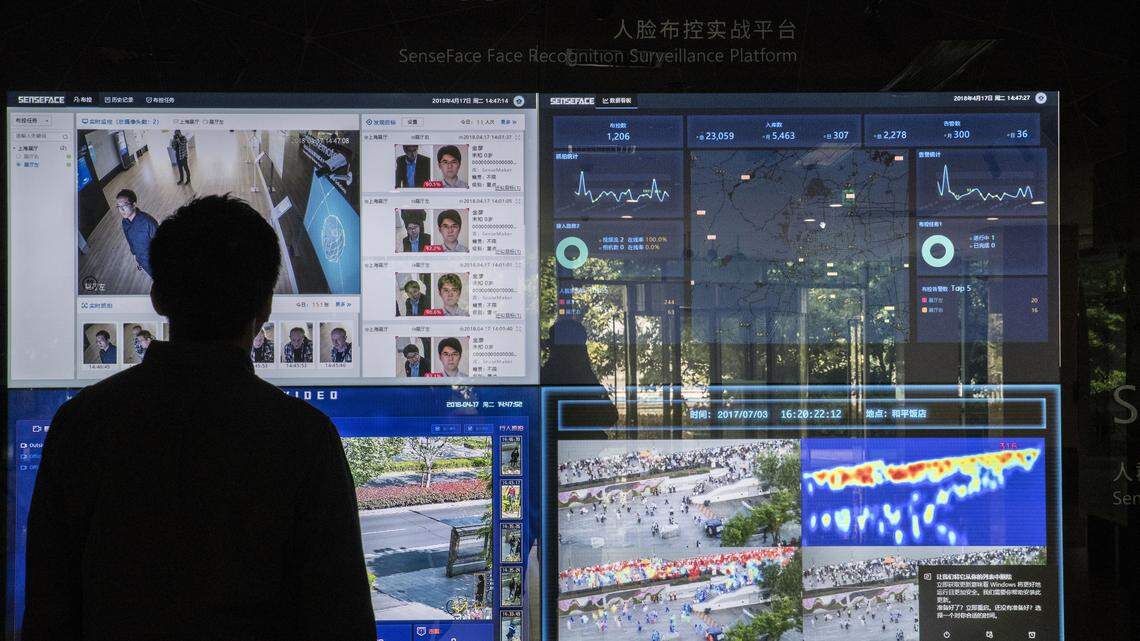 A demonstration of facial recognition technology from the artificial intelligence company SenseTime in Shanghai, on April 17, 2018. In a major ethical leap for the tech world, Chinese start-ups have built algorithms that the government uses to track members of a largely Muslim minority group the first known example of a government intentionally using artificial intelligence for racial profiling, experts said. (Gilles Sabrié/The New York Times)