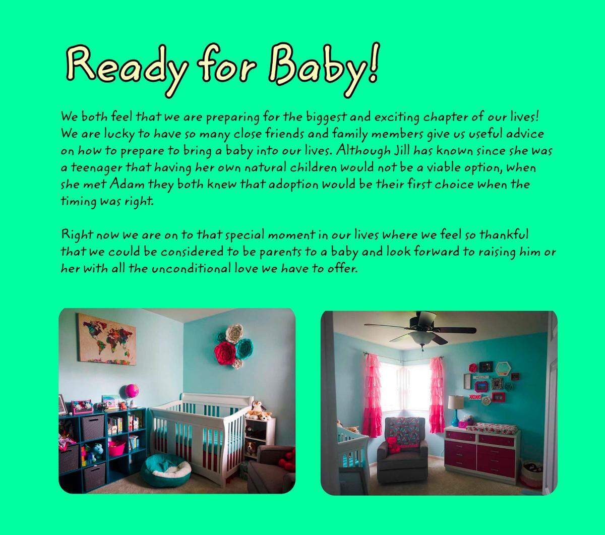 A page from the Ingwell’s book for prospective birth parents shows the nursery they decorated in their Copperopolis home at the outset of their adoption efforts.