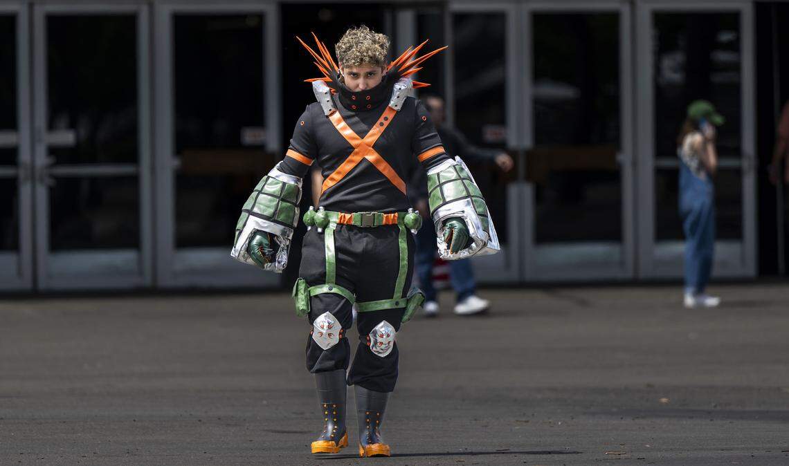 John Hernandez, of West Sacramento, wears a Katsuki Bakugo costume from the My Hero Academia anime and manga series during SacAnime at Cal Expo on Friday, April 24, 2026.