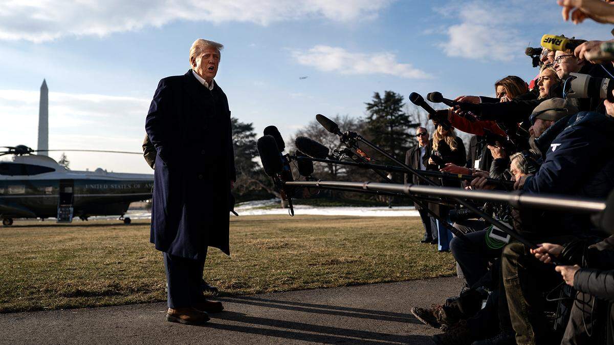 President Donald Trump tells reporters he wants California to enact voter ID before he signs off on federal disaster aid as he prepares to depart the White House aboard Marine One on Jan. 24  in Washington, D.C., for a trip to the state.