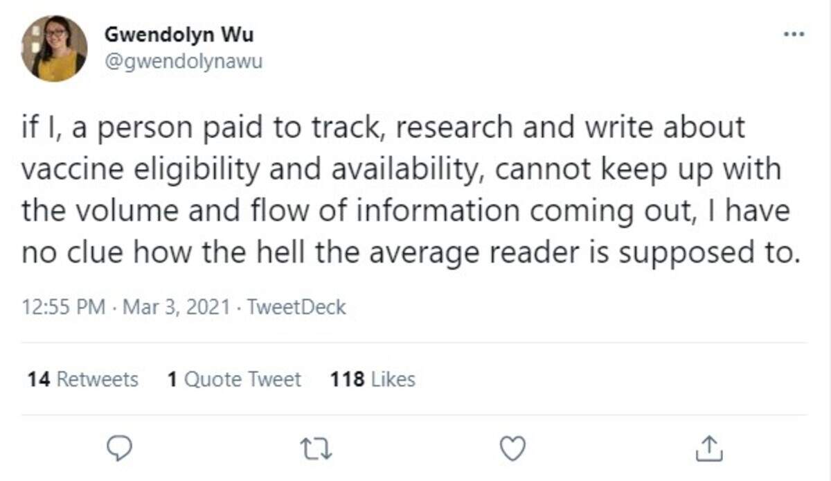 Gwendolyn Wu Vaccine Tweet