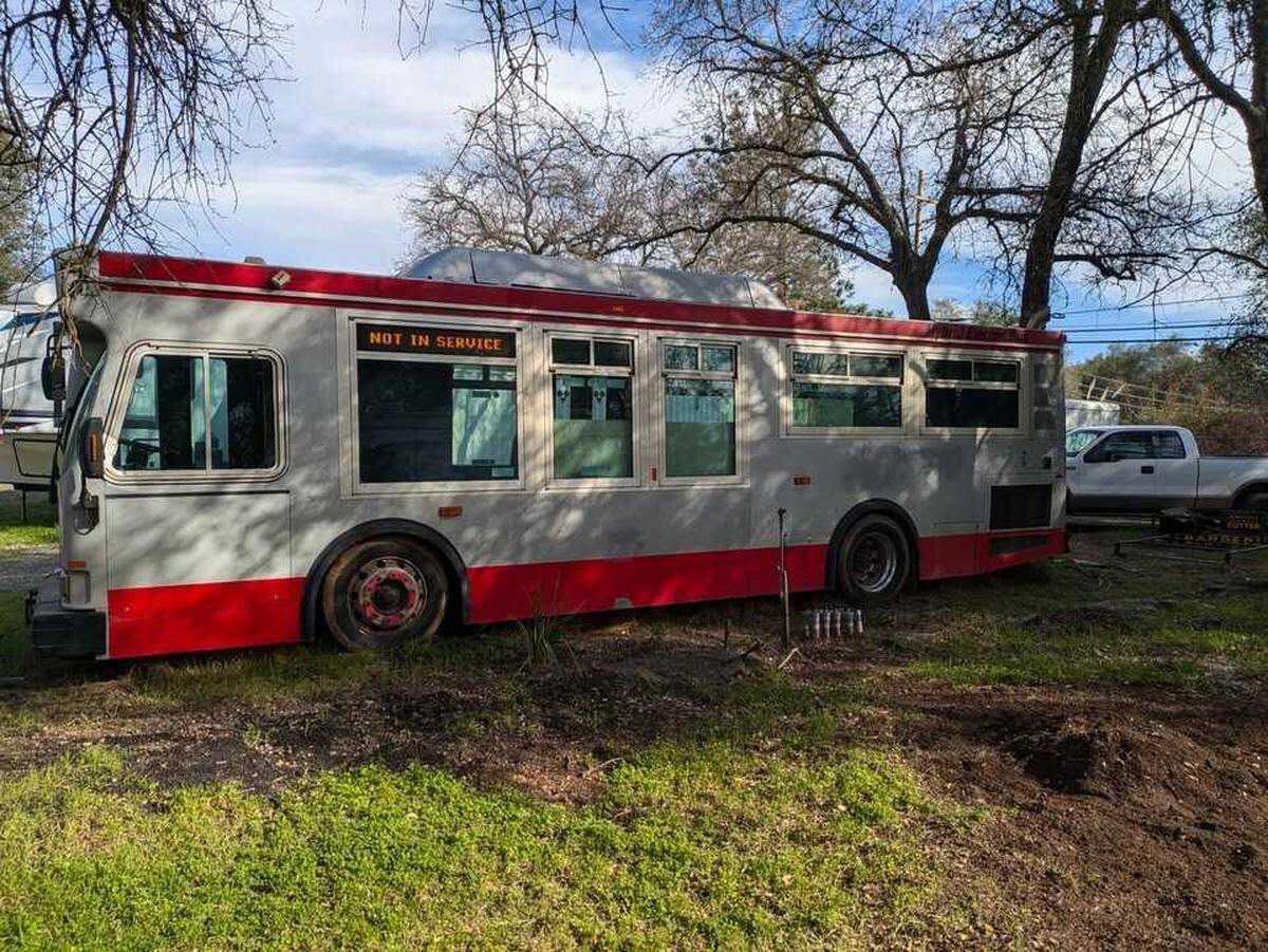 A 2007 bus formerly owned and operated by San Francisco’s Muni system is for sale in Sacramento, according to a Facebook Marketplace post. The electric hybrid vehicle, which has no passenger seats, has an asking price of $7,997.