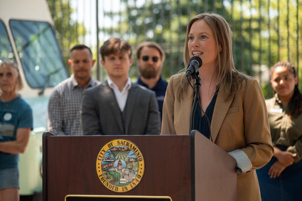 Sacramento Councilwoman Caity Maple kicks off “Caity’s Cool Down” program at McClatchy Park Pool in Sacramento on Friday. The program will increase access to public pool programs for children.