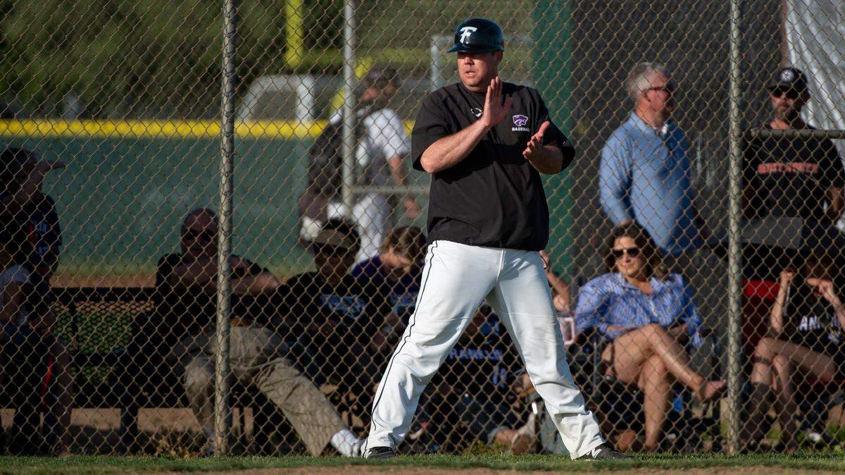 Franklin Wildcats coach Bryan Kilby, seen in April 2023, claps for his team after an RBI double against Pleasant Grove Eagles on at Franklin High School in Elk Grove. The Wildcats recently won their first two games at the Bishop Gorman Invitational in Las Vegas.