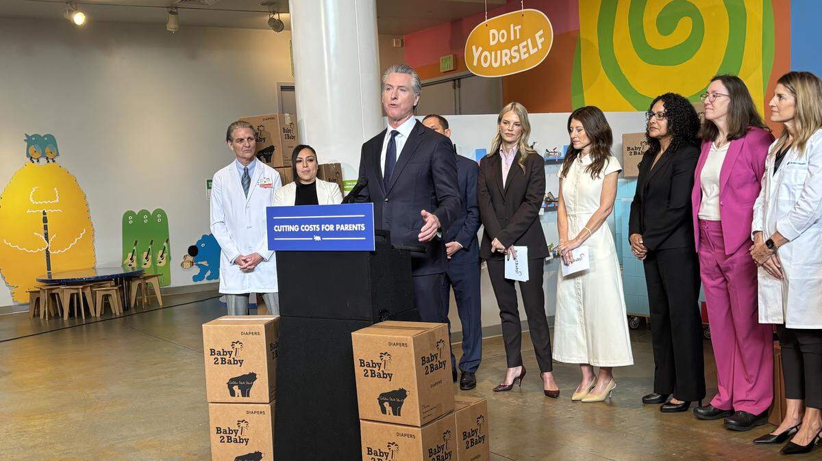 Gov. Gavin Newsom announced the Golden State Start program on Friday, May 8, 2026, which will give all parents of newborns a supply of 400 diapers when they leave California hospitals after giving birth. 