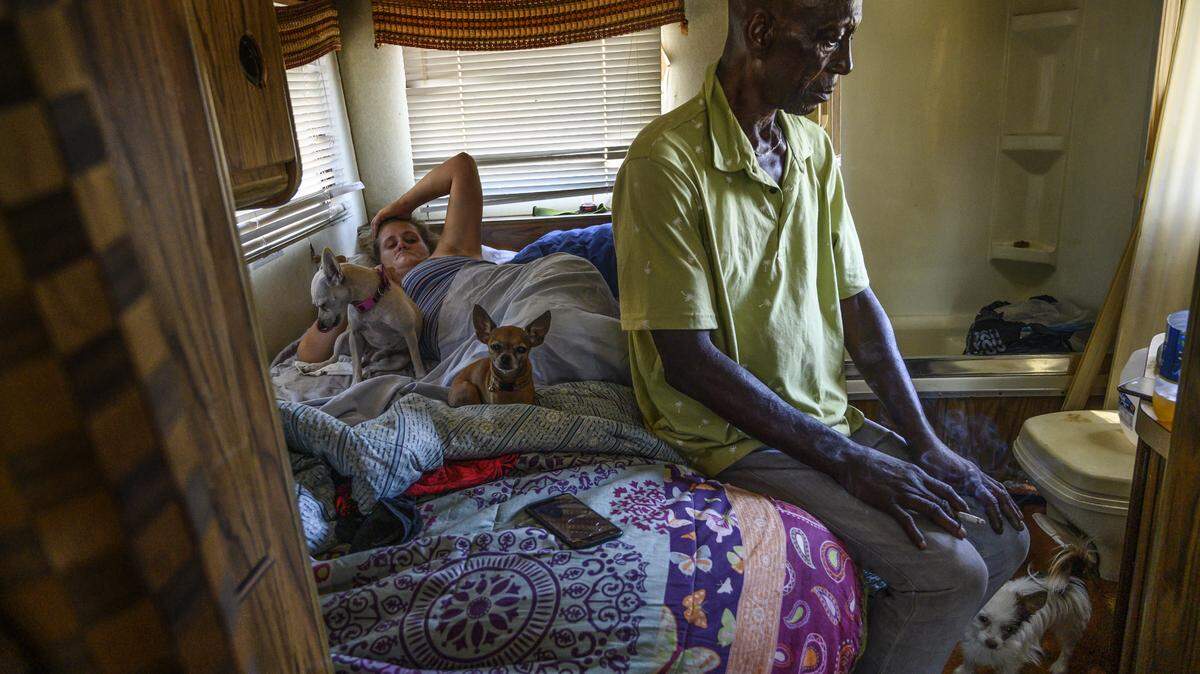 Laurane Ivey, 37, and her boyfriend Herb now live in an RV that they got after trading in their van on Tuesday, July 23, 2019 in Sacramento. Ivey said she suffered from heat stroke and was too exhausted to get out of bed. “It’s a lot better than a car but it’s hot,” said Ivey.