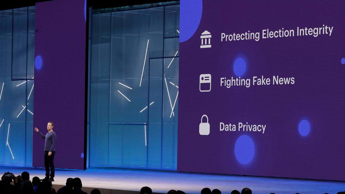 Facebook CEO Mark Zuckerberg gives the keynote address at its developer conference in San Jose on May 1. Facebook says it’s expanding its fact-checking program to include photos and videos as it fights fake news and misinformation on its service.