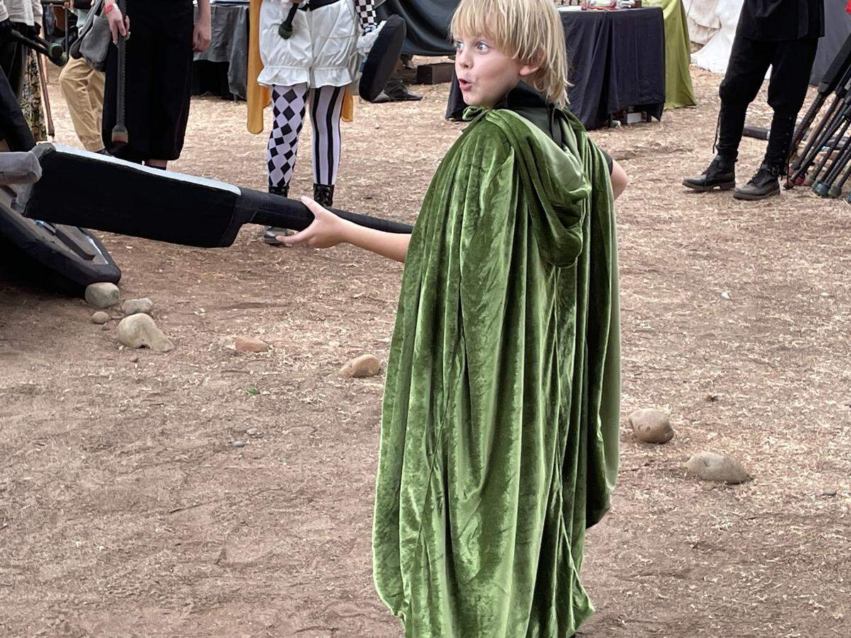 Soren Olafsen, 8, of Natomas, practiced his sword fighting at the Folsom Renaissance Faire on Sunday, Sept. 28, 2025.