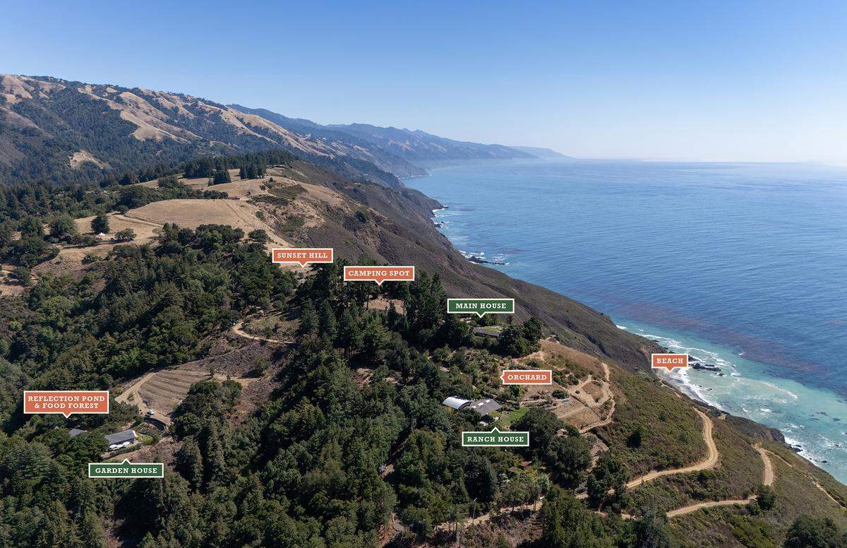 A map of the 150-acre property in Big Sur for sale for $100 million.