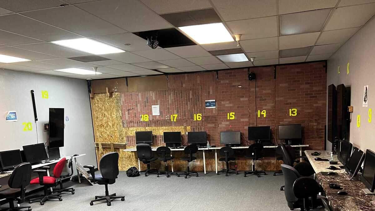 Computers are seen at a suspected gambling operation inside a shopping center in Citrus Heights on Thursday, June 9, 2022. Police served a search warrant at the slaphouse and arrested two people.