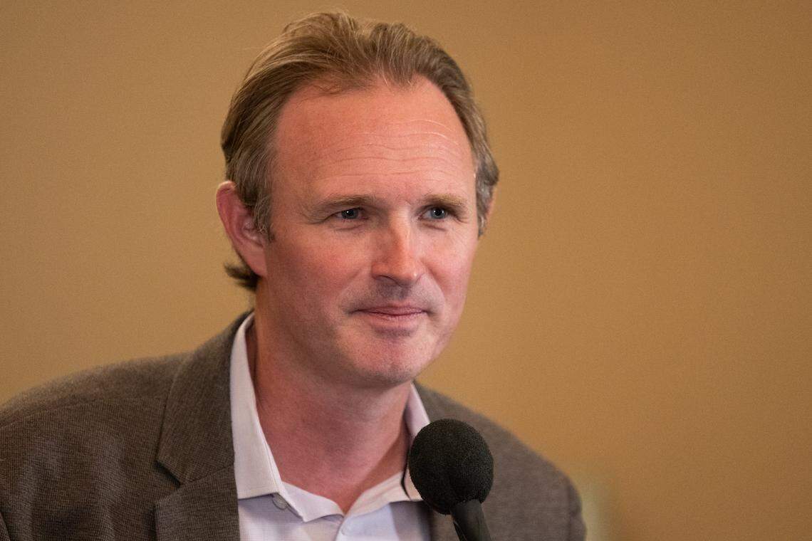 Assembly Minority Leader James Gallagher, R–Yuba City, announces a resolution calling for a “two state solution” – the creation of a new U.S. state made up of 35 inland California counties – at the state Capitol on Wednesday.