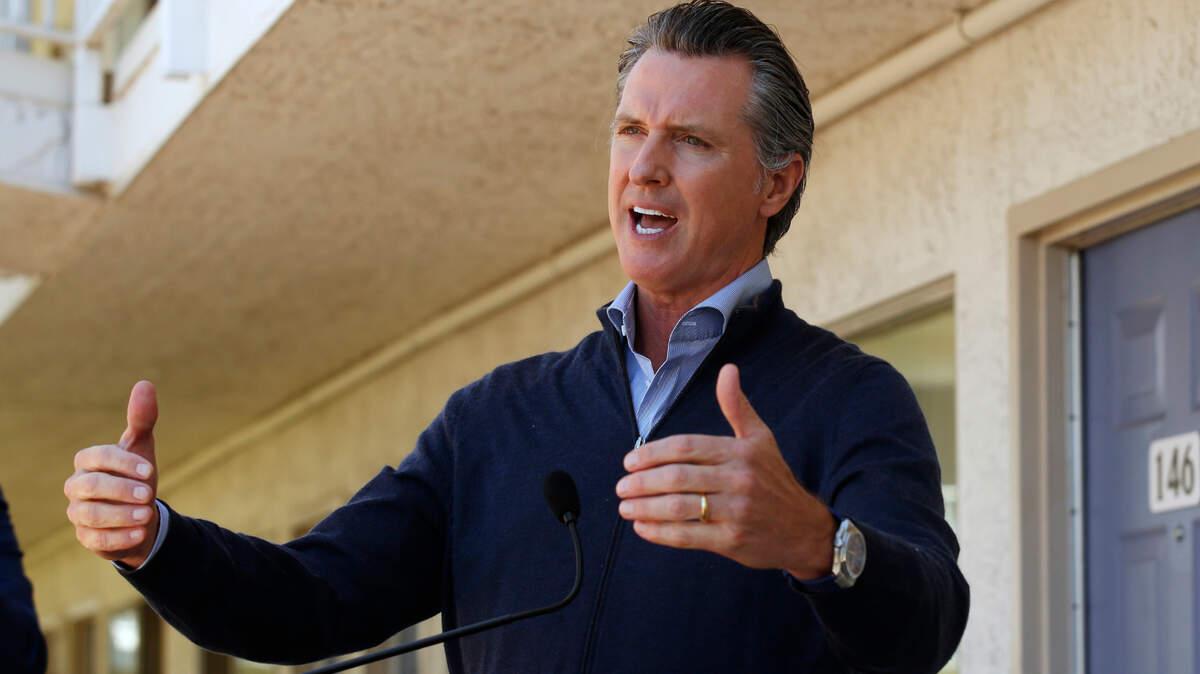 Gov. Gavin Newsom gives an update on a state initiative in Pittsburg, Calif., Tuesday, June 30, 2020.