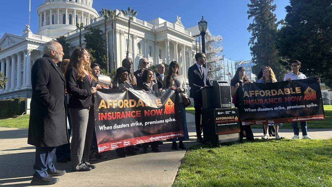 State Sen. Scott Wiener, D-San Francisco, during a press conference Thursday, Feb. 5, 2026, outside the state Capitol. in Sacramento, California. “We can’t allow Californians, our residents, our small businesses, to be left holding the bag,” he said about a newly announced bill that would allow the state to sue oil companies to recover insurance costs following disasters.