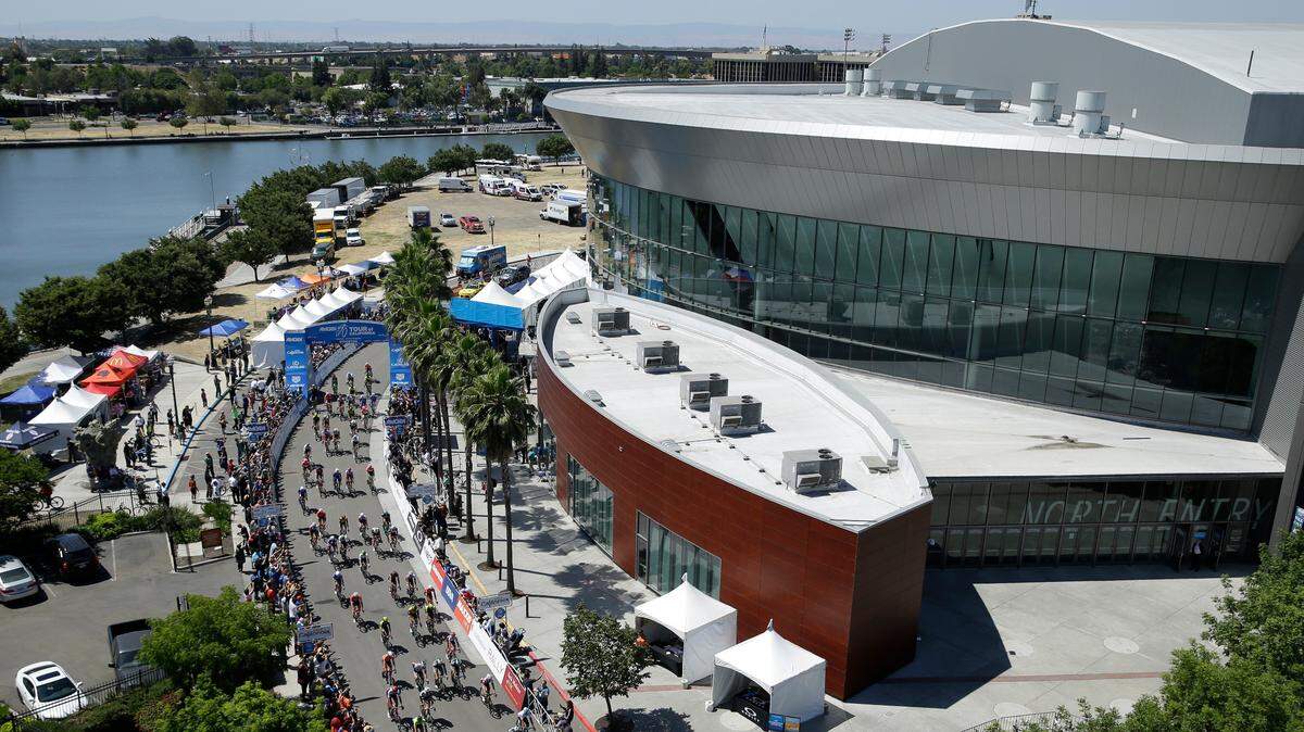 Stockton Arena is seen during the Tour of California cycling race in May. The arena is home of the Stockton Kings, Sacramento’s G League affiliate.