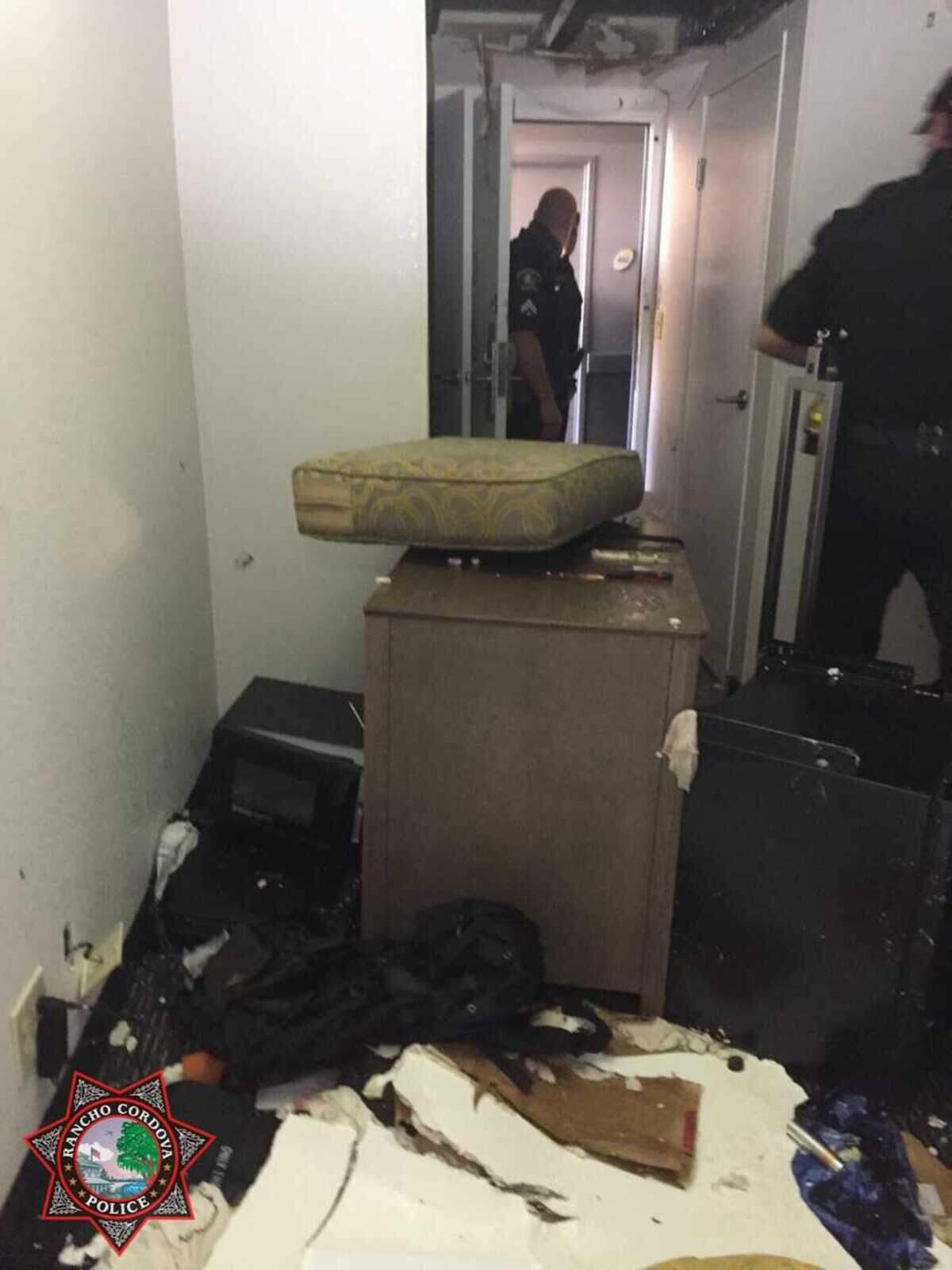 A man was arrested Wednesday Nov. 4, 2020, at La Quinta Inn and Suites on Folsom Boulevard in Rancho Cordova, California after police found him barricaded inside one of the rooms that had been extensively damaged, which led to an evacuation of the hotel.