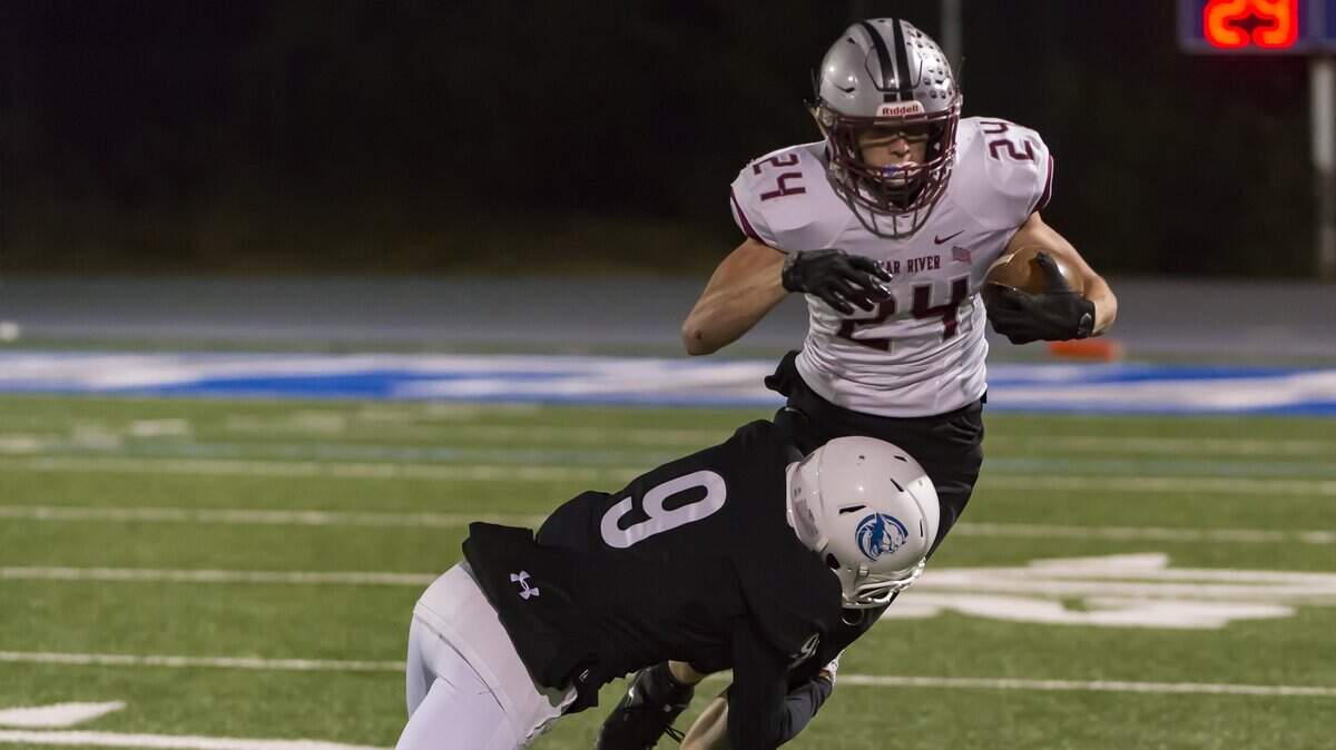 Bear River’s Tre Maronic (24), seen in a game against Capital Christian last year, has been named The Bee’s Prep of the Week.