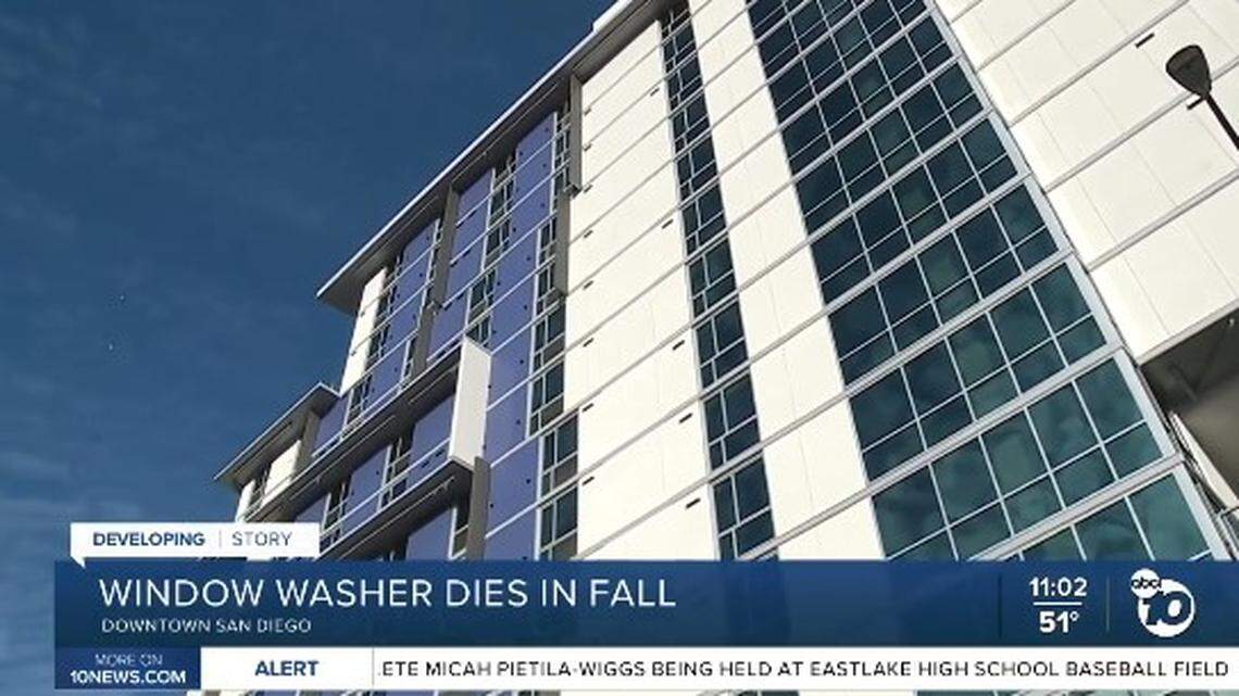 A window washer died Wednesday, Jan. 26, after falling 8 stories from a building in downtown San Diego when a suspended scaffold collapsed, police reported.