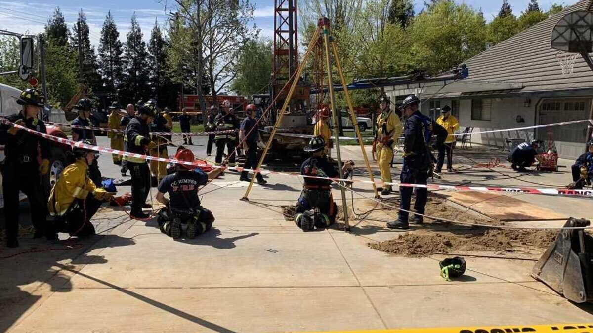 Firefighters rescued a construction worker who fell 35 feet down a shaft Thursday April 16, 2020, at a site along Pringle Avenue in Galt, California.