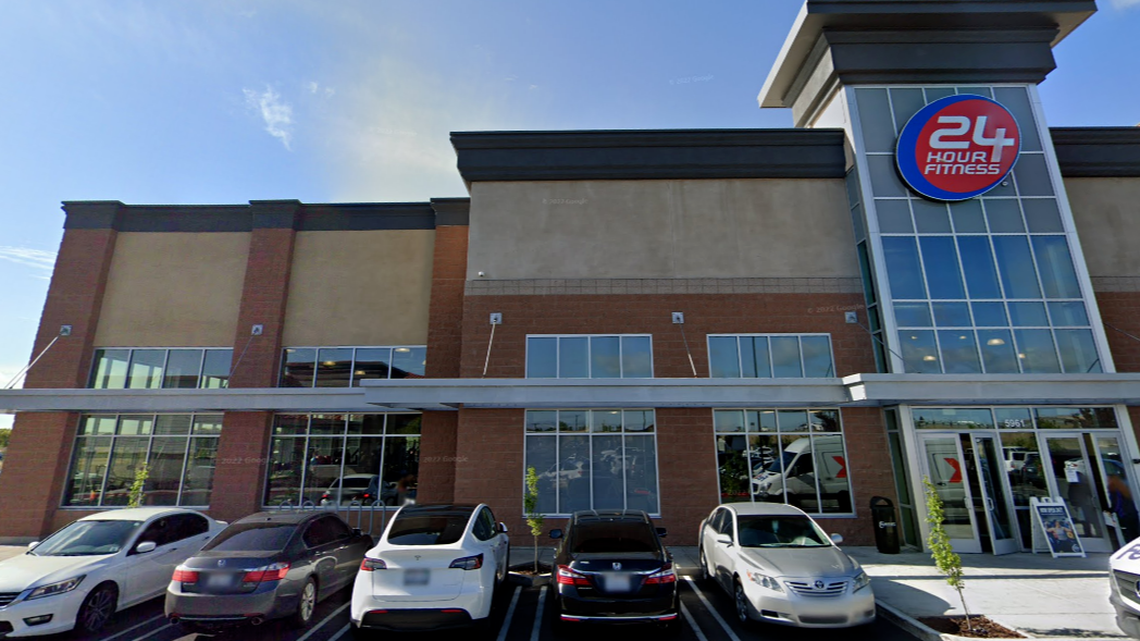 One person was killed and three others were injured in a shooting at a parking lot outside a 24 Hour Fitness that stemmed from a dispute on the basketball courts, California officials said. (Screen grab from Google Street View)