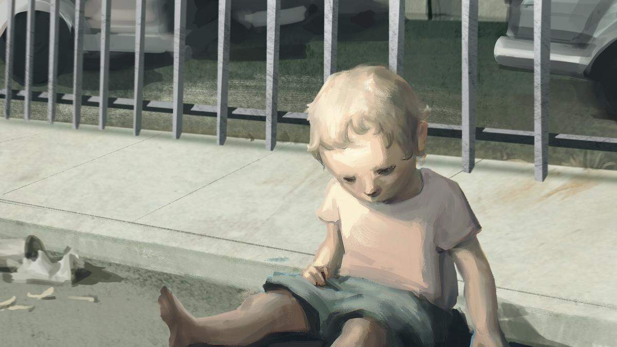 Authorities were alerted after a neighbor noticed her daughter, then 15-month-old Megan Masters, sitting in the gutter in front of the car lot.