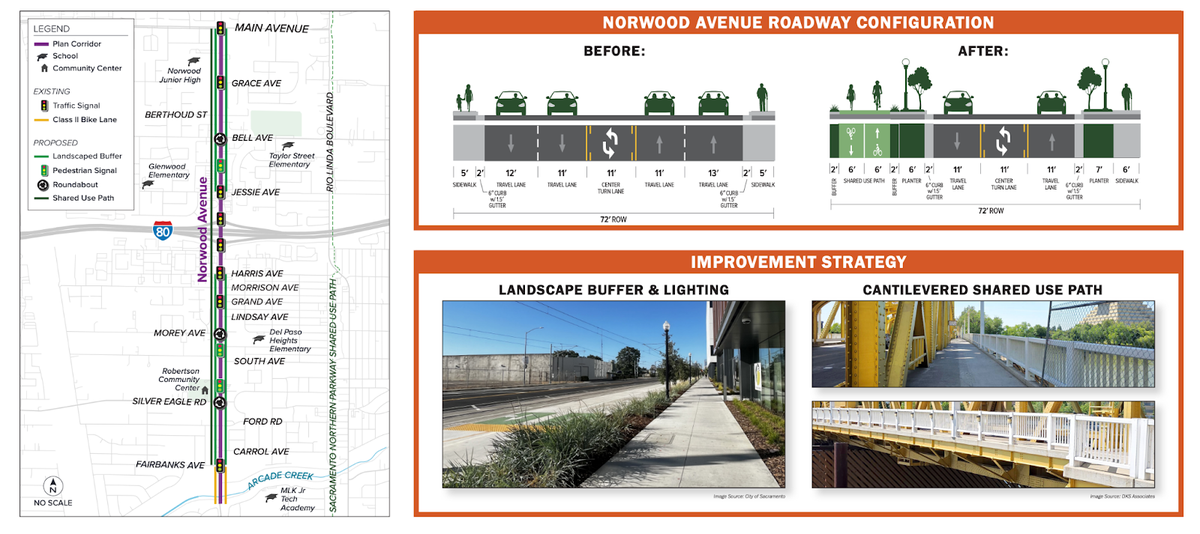 Diagrams of Alternative 3 for Norwood Avenue’s redesign.