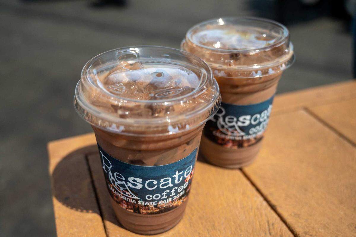 Iced lattes from Rescate Coffee are available at the California State Fair on Friday. Both drinks have Mexican chocolate with the Mayan Mocha (left) also flavored with habanero and the Zoot Suit (right) with white chocolate.