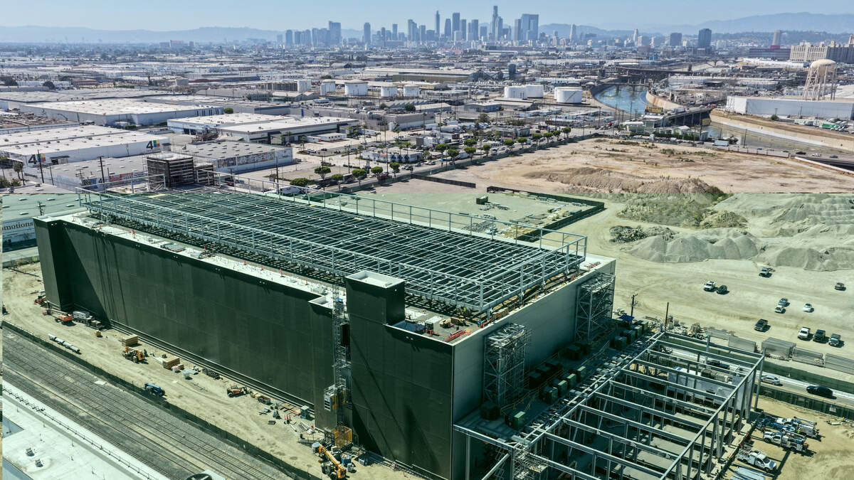 An aerial view of a 49.5 megawatt three-level data center under construction on July 8, 2026, in Vernon, California. A surge in demand for artificial intelligence infrastructure is fueling a boom in data centers across the country and around the globe.