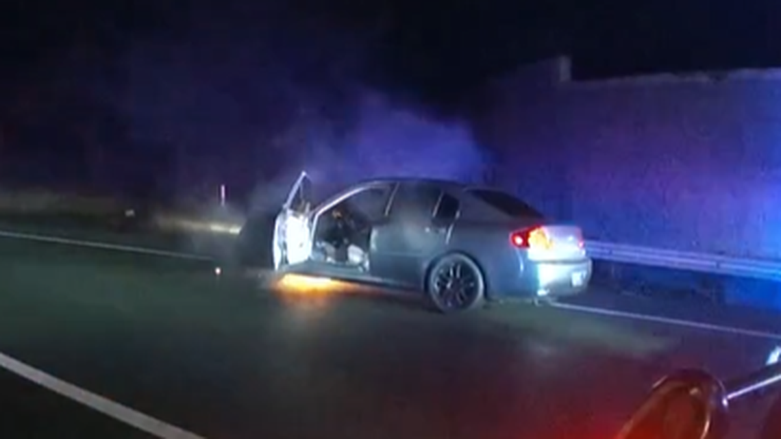 A California police chase reaching speeds of 100 mph ended when the fleeing car’s engine caught fire, Santa Rosa authorities say.