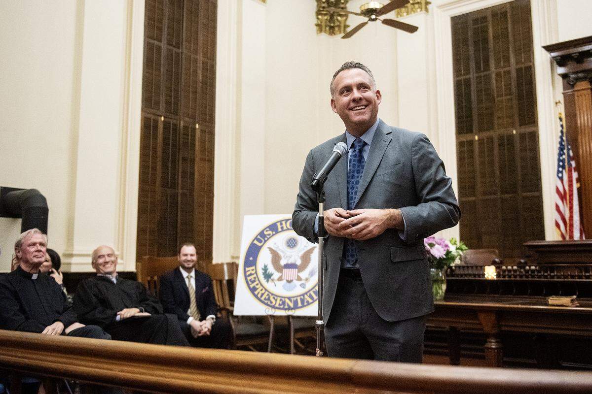 U.S. Rep. Adam Gray, D-Merced, speaks during a swearing-in ceremony at the Merced County Courthouse Museum in January. 